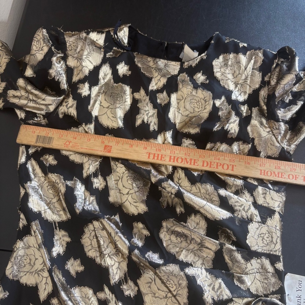 David Rose Vintage 80s Gold Metallic Brocade Floral Dress Size 16 Party Glam - Picture 9 of 15